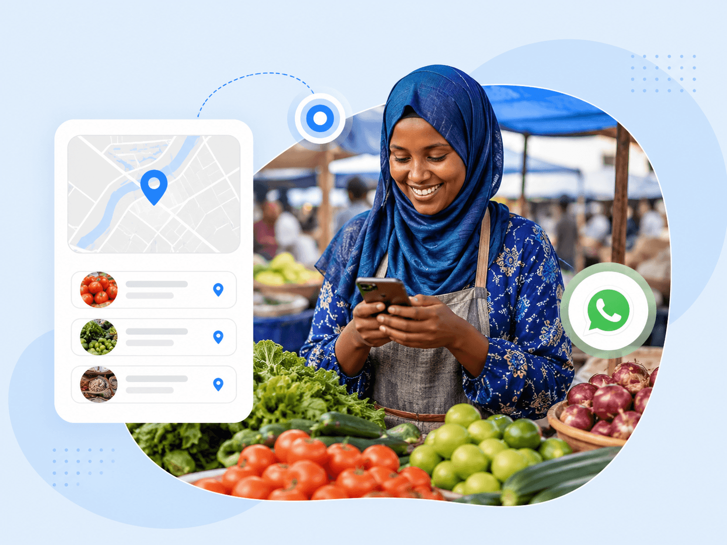 Vendor using phone to connect with nearby customers
