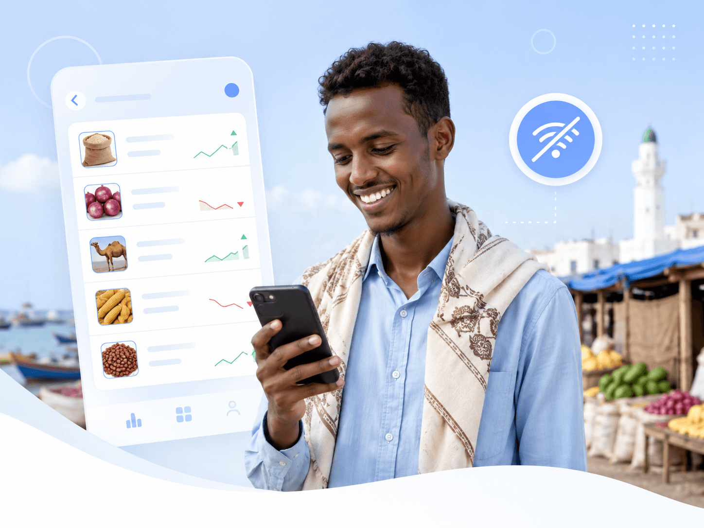 Person using mobile price app outdoors