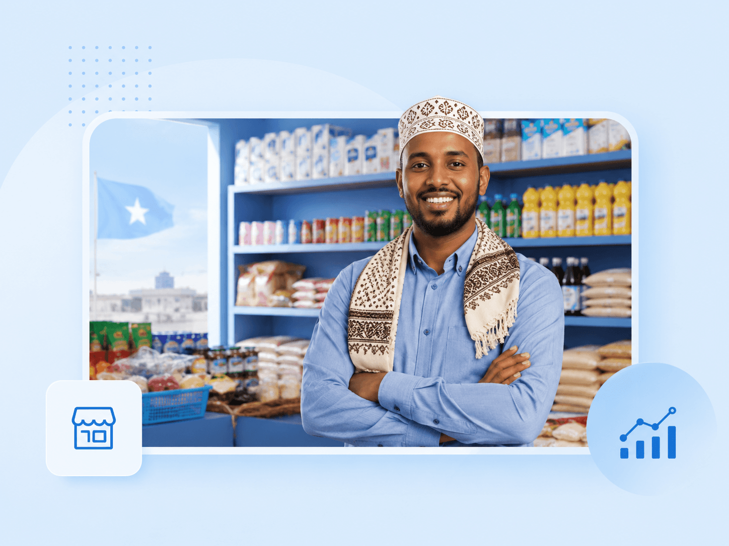 Shop owner standing in his store